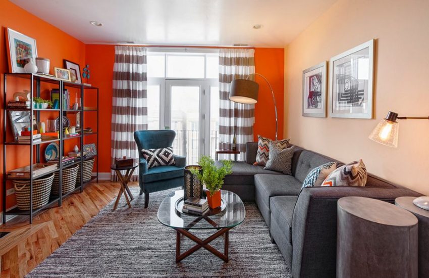 Brown and orange living room accessories