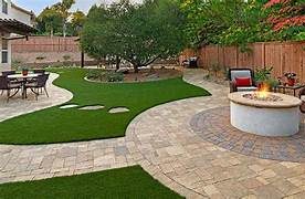 backyard with pavers and turf